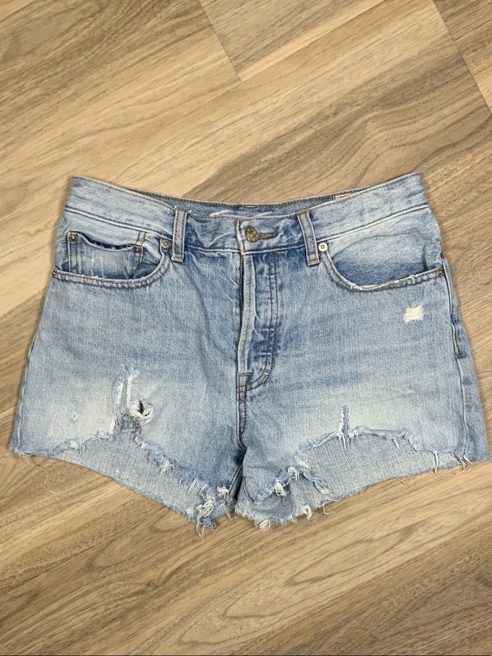 We The Free Light Blue Distressed Denim Jean Shorts